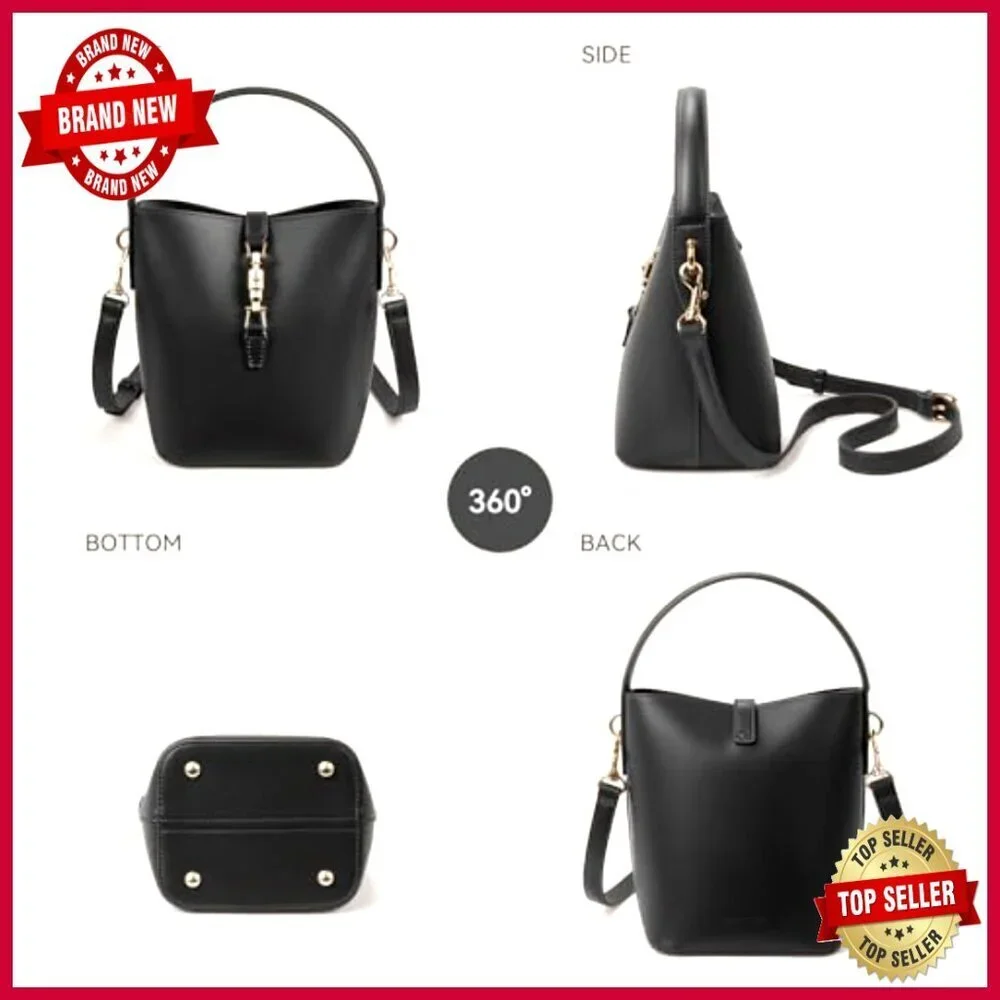 Small Vegan Leather Bucket Bag Crossbody Shoulder Purse Women